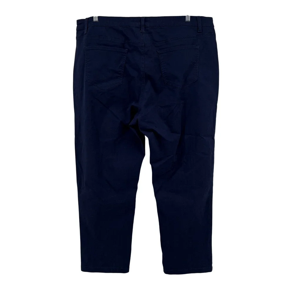 Catherines Womens 26W Navy Blue Sateen Stretch Pants Straight Leg Casual - Picture 2 of 6